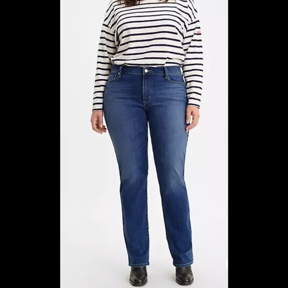 Levi 414 Classic Straight Mid Rise Dark Wash - Picture 1 of 3